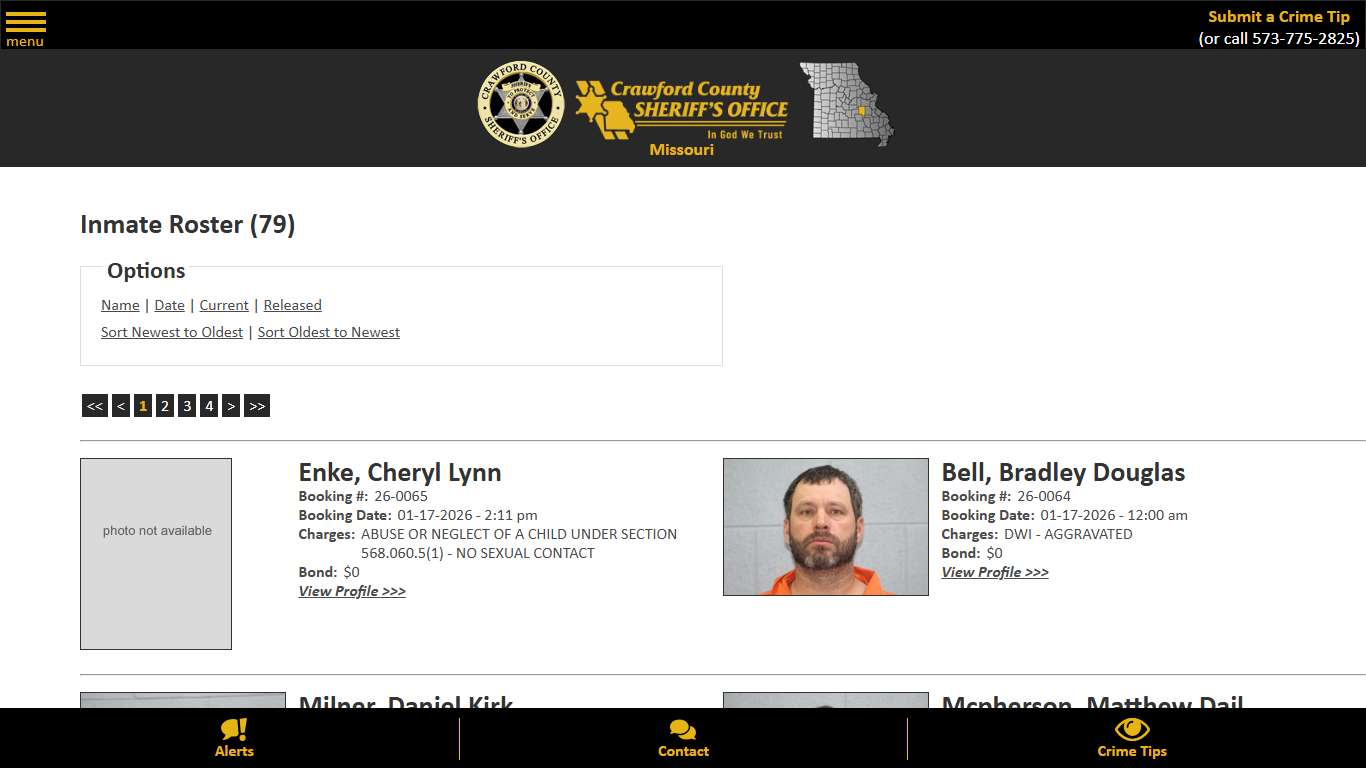Inmate Roster - Current Inmates Booking Date Descending - Crawford County Sheriff MO