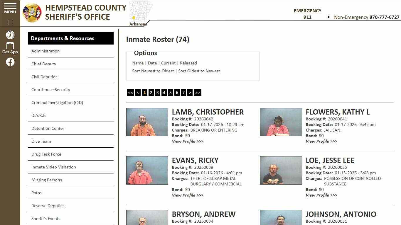 Inmate Roster - Current Inmates Booking Date Descending - Hempstead County Sheriff's Office