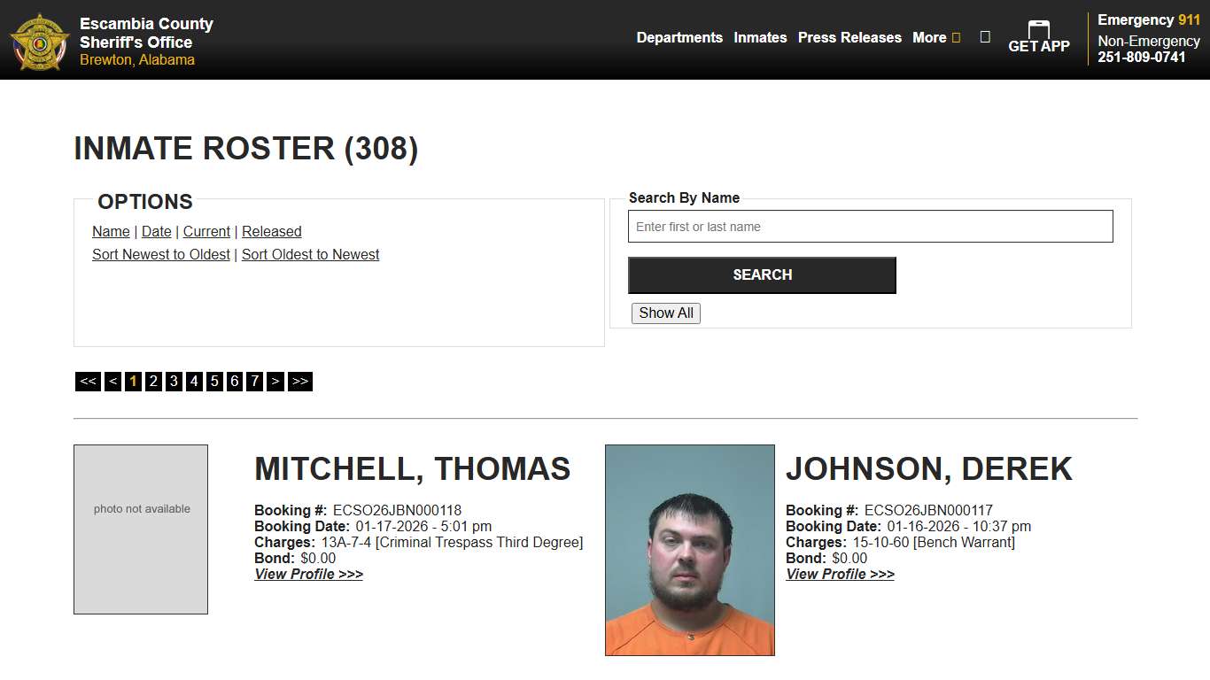 Inmate Roster - Current Inmates Booking Date Descending - Escambia County Sheriff, AL